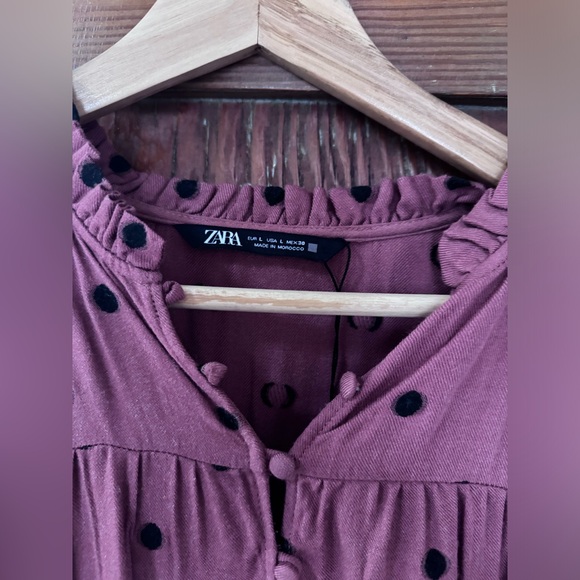 Pink/Rust and black polka dotted Zara tiered dress size L - Picture 4 of 4